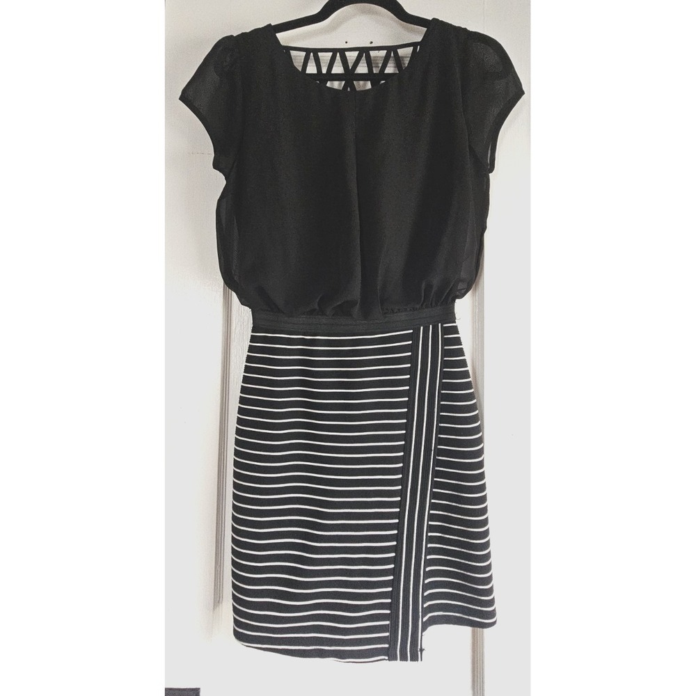 Speechless semi sheer upper faux wrap skirt elastic waist dress Sz S